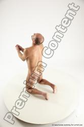 Nude Fighting with knife Man White Slim Short Brown Multi angles poses Realistic